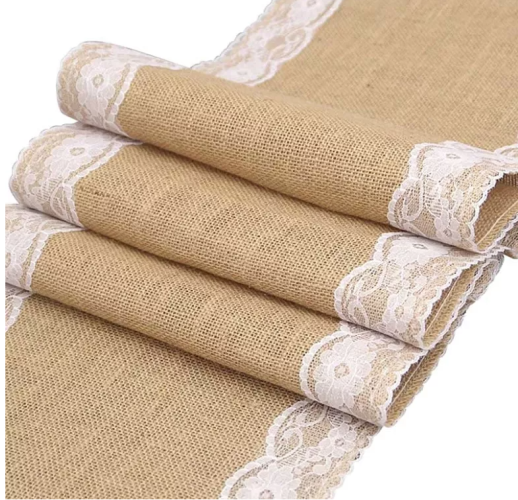 Chemin de table toile de jute et dentelle 30 x 275 cm